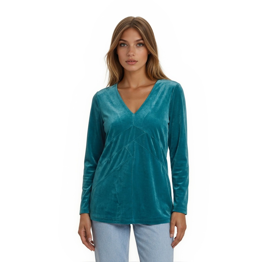 Soft Surroundings Tunic Women's Size XL Teal Velvet Chevron Top Shirt Blouse